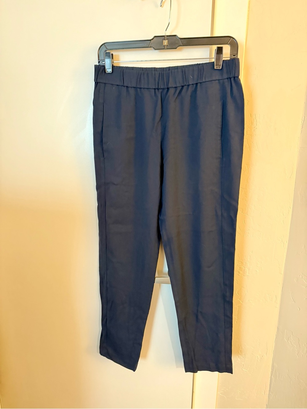 Theory Navy Elastic-Waist Straight Trousers